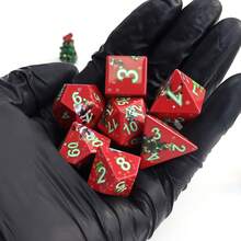 7pcs Red Acrylic Polyhedral Dice Set (With Christmas Themed Patterns), Suitable For Family & Outdoor Gatherings