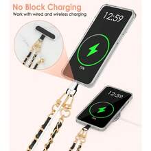Universal Phone Lanyard, Adjustable Metal Cell Phone Chain Crossbody Strap Anti - Theft Detachable Women Cellphone Lanyards Around Neck with Patches, Most Smartphones, Black - inicial - Ver 7