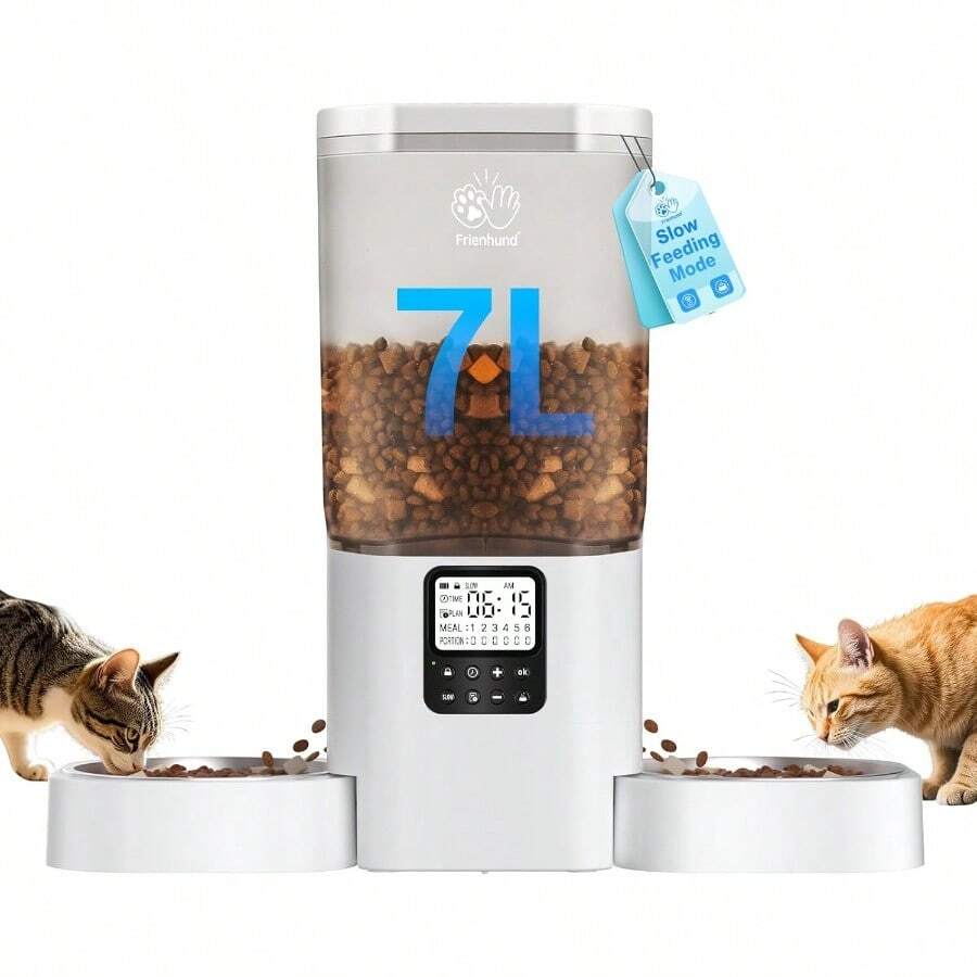 Frienhund 7L Automatic Cat Feeder With Slow Feed For 2 Cats: Programmable Automatic Dog Feeder With Information Visualization Interface Cat Food Dispenser With Timer Detachable For Easy Cleaning