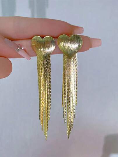 1 Paio di orecchini vintage con nappine a forma di cuore, eleganti orecchini da donna decorati con strass