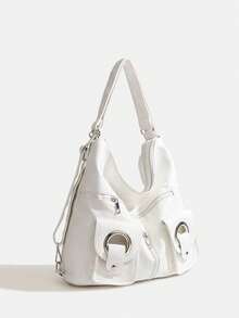 Geantă de damă nouă, rucsac multifuncțional din piele moale, stil motociclist, elegant, cu buzunar cu fermoar, capacitate mare Y2K punk