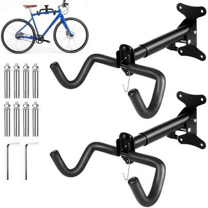 2PCS Bike Wall Mount Bike Rack Wall Adjustable Extendable Wall Mounted Bike Rack With Soft Padding Bike Hooks Wall Home Garage - Load Capacity 30KG