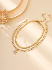 Tkool 2pcs Stainless Steel Star Pendant Double Layer Anklet Set, Suitable For Casual Wear And Vacation - Yellow Gold - View 7