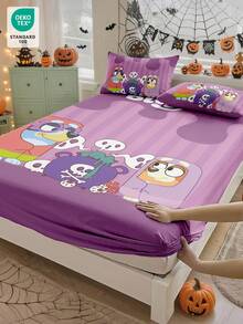 Bluey万圣节数码印花床单，Bluey床上用品，床垫保护套，床罩，床笠，秋季装饰，舒适家纺，透气防起球床垫保护套，柔软亲肤，奶奶女巫图案，卡通图案床罩，Bluey家居装饰，柔软舒适的卧室床上用品 - 彩色 - 查看 1