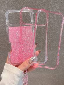 Three In One Phone Case For IPhone 17 Pro Max With Shiny Glitter And Resin Reinforced Shockproof Phone Case With Wristband High Quality And Excellent Value Shockproof Phone Case - Pink - View 5