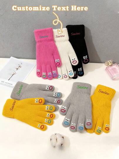 1pair Touchscreen Gloves,Custom Name,Gifts For Women, Gifts For Her,Christmas Gift Ideas, Finger Gloves,Smartphone-Compatible Winter Gloves,Embroidered Winter Gloves