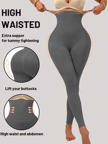 1Pc High Waist Tummy Control Yoga Pants, Slimming Lifting Stretchy Cropped Leggings, Suitable For All Seasons Tights - Dark Grey - View 8