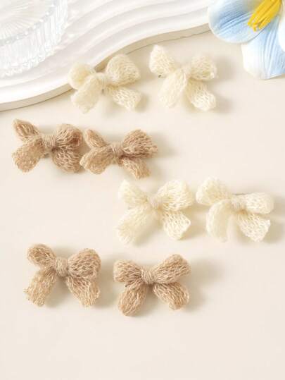 8pcs/Set Handmade Cute Knitted Bowknot Hair Clips, Suitable For Autumn/Winter Girls Princess Outfit, Toddler Baby Hair Accessories