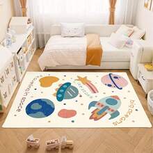 1pc Area Mat Cartoon Space-Themed Plush Area Rug - "Traveling In Space" Design With Planets & Stars, Comfortable For Bedroom, Living Room, Office, Study, Entryway, Room Decor As Floor Mat, Modern Rectangle Absorbent Bedroom Rug, Machine Washable & Non-Slip, Rugs For Living Room - Indoor All-Season Home Decor, Rugs For Bedroom, - Multicolor - View 5