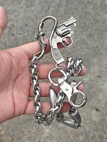 DIY限量版子弹形油炸面团扭纹腰链，时尚男女通用腰部奢华配饰，嘻哈饰品钥匙扣 - 銀色 - 查看 10