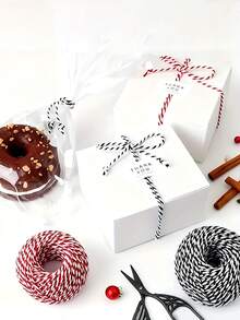 1 pieza Cuerda de algodón extra larga de 75m (250ft) - Hilos de color rojo/blanco o negro/blanco, grosor de 1.5mm, cuerda resistente para envolver regalos, empaquetar, decoraciones navideñas, etiquetas de agradecimiento - Ideal para uso personal y comercial, cuerda para manualidades, decoración festiva, lazos decorativos, material de manualidades duradero, suministros de embalaje, diseño de dos hebras