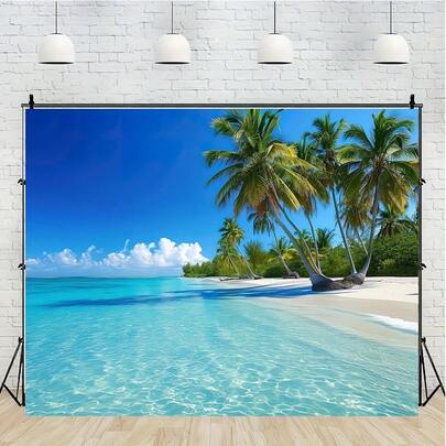 Bandera de poliéster con escena de playa tropical - Paraíso universal de playa con árboles de coco para decoración de pared - Bandera multiusos para habitación y jardín para todas las ocasiones, primavera y verano - No se requiere electricidad, disponible en varios tamaños