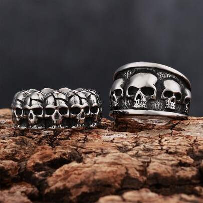 1 Piece Retro Stainless Steel Silver Hip Hop Punk Skulls Band Ring For Man Women Biker Daily Party Wear