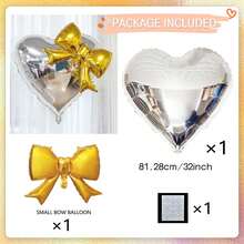 32 英寸心形和蝴蝶结铝箔气球，粉色、红色、银色心形带蝴蝶结铝箔气球，适用于情人节装饰、周年纪念装饰、生日装饰、房间背景、婚礼、圣诞节、订婚、摄影道具 - 彩色 - 查看 12