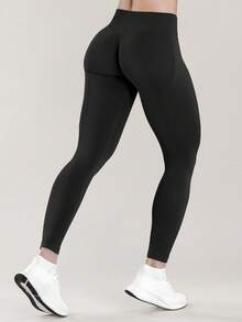 Yefecy Quần legging cạp cao không đường may dành cho nữ - Thoáng khí, co giãn và nhanh khô, thích hợp cho thể thao, chạy bộ, du lịch, màu đen, mùa xuân. - màu đen - Xem 5