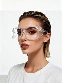 1 Set Retro Disco Style Outfit, Suitable For Men And Women, 1 Pair Of Transparent Glasses + 1 Silver Disco Necklace, Suitable For Theme Parties And Disco Gatherings