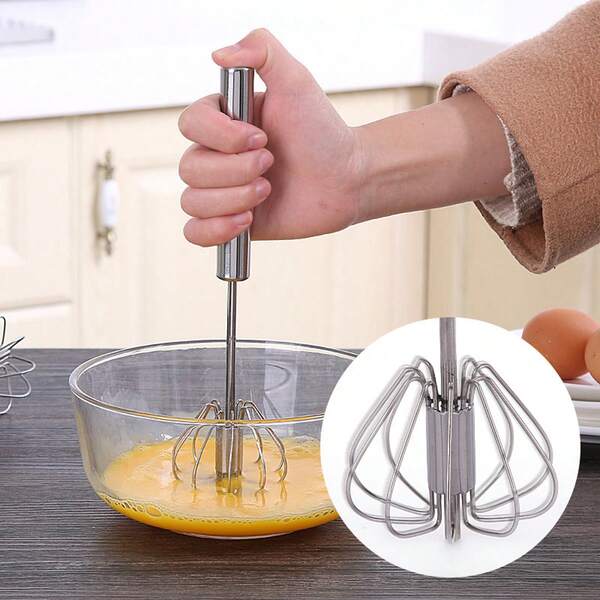 1pc Stainless Steel Egg Beater, Semi-Automatic Egg Mixer