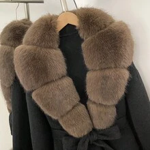 OFTBUY Einfarbiger Mantel mit Kunstpelzkragen und Gürtel, lässiger Street-Style für Herbst/Winter - Schwarzer Kaffee - Übersicht 5