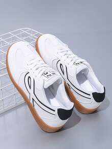 1 Pair Women's Lightweight Casual Lace-Up Round Toe Outdoor Non-Slip Wear-Resistant Sneakers, Suitable For Autumn - White - View 7