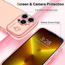 For IPhone 13 Pro Case Wave Wavy Phone Cases With Love Heart, Luxury Plating Edge Cute Curly Shape Cover For Women Girls, Thin Slim Soft TPU Rubber Shockproof Protective Cover, Pink{"Color_name":"Pink","Size_name":"ForiPhone13Pro-6.1inch"} - 多色22 - 查看 4