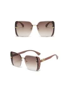 1 件装新款时尚大框高端女士眼镜，别致方形街头风格时尚眼镜 - 茶框漸層茶 - 查看 2