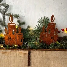 2pcs Metal Candle Flame Decor, Rustic , Universal Holiday Decoration For Christmas, Halloween, Thanksgiving, New Year, Garden, No Electricity, No Feathers - Rust Brown - View 3