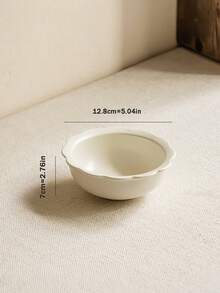 1pc Floral Cream-Color Round Bowl, Minimalist Fresh Cute Textured Floral Rim Cream Ceramic Round Bowl, High-Quality Creative Dessert, Cake, Fruit, Salad Bowl For Home And Restaurant Use