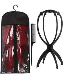 4PCS Wig Stand Kits - Wig Bags Storage With Hanger+Wig Stand, Wig Bags Storage With Hanger, Portable Collapsible Holder Durable Wig Display Tool Travel Stand For All Wigs - Multicolor - View 13