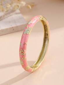 1 pieza Brazalete de estilo vintage con esmalte floral dorado, pulsera dorada, accesorio de joyería apta para niñas y mujeres, uso diario y regalo para festividades