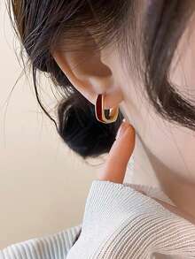 1 Pair Elegant High-End Burgundy Drip Glaze Geometric Minimalist Design Casual Versatile Copper Material Earrings, Suitable For Women's Daily Wear - Burgundy - View 5
