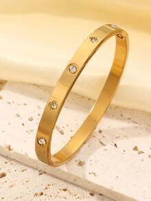 Classic Open Titanium Steel Non-Fading Bracelet, Men's Four-Leaf Zirconia Stone Bracelet, Designer Jewelry