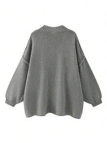 女士休闲简约开衫，适合通勤，秋冬季穿着 - 灰色 - 查看 5