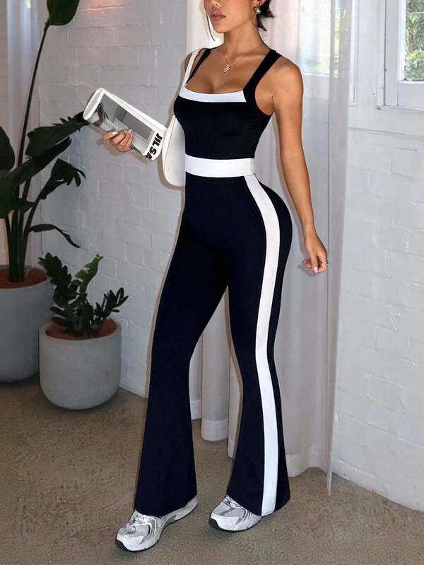 Mono deportivo de mujer con estampado de colores contrastantes, sin mangas, ajustado, ropa de yoga micro