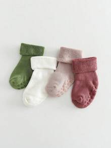 4 Pairs Thick Warm Comfortable Anti-Slip Baby Socks, Suitable For Toddler Boys And Girls, Autumn/Winter - Multicolor - View 12