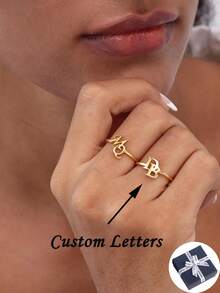 Personalized Initial Ring,Dainty Name Monogram Ring,Layering Letter Band For Her,Adjustable Minimalist Jewelry,Elegant Wedding Bridesmaid Jewelry,Birthday, Anniversary, Halloween, Christmas, Family Member Gifts - Multicolor - View 3