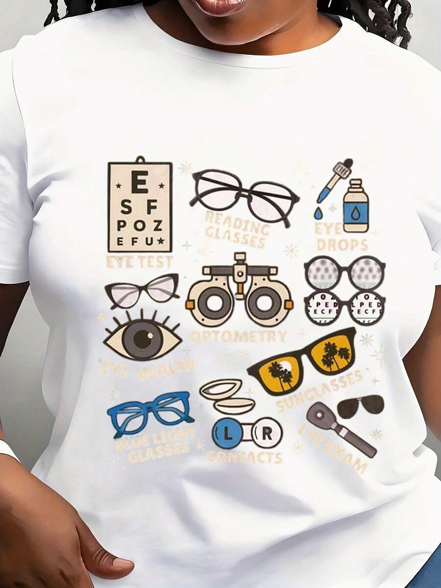 Optometry Life T-Shirt, Optician  T-Shirt, Optical Crew T-Shirt, Ophthalmology Student Optometrist Gift, Cute Eye Gles TT-Shirt - White - View 1