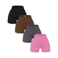Kit 04 Units Fitness Shorts Gym RIBBED High Waist Butt Lift - Multicolor - View 1