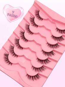 7 Pairs Asiteo Natural Thin Cat Eye False Eyelashes, Fluffy False Eyelashes With Transparent Stem, Short Half False Eyelashes - Half Eyelashes - View 6