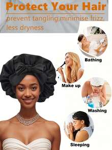 1 件奢华缎面丝绸睡帽，可调节蝴蝶结领带，褶边舒适贴合，适合男女夜间护发，柔软奢华饰面，适合女性和男性。