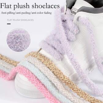 2pcs Snowflake Fleece Shoelaces, Colorful Double-Layer Flat Shoelaces, Elastic Knitted Fuzzy Shoelaces, Soft Thick Fluffy Wide Shoelaces, Suitable For Boat Shoes, Sneakers, Casual Shoes, Canvas Shoes, Durable, Machine Washable, Compatible With Loafers, Boots, Clogs, Fashion Shoe Accessories/Plush Texture/Sturdy Shoelaces, Length 120cm (Approx. 47.24in), Autumn/Winter New