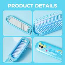 Miniso 1pc Powerpuff Girls Bubble Series Colorful Folding Mirror Comb, Compact And Portable, Made Of High-Quality Plastic, Integrated Mirror And Comb Design, Very Convenient For Daily Makeup And Hairstyling