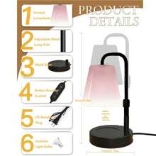 QUIGO Candle Warmer Lamp With Timer, Frosted Lampshades Eye Protect Scented Candle Jars Electric Wax Melter Bedroom Bedside End Table Desk Night Light Adjustable Height Warm White Aethetic Room Decor Dimmer House Warming Home Women Gifts Metal Base-(Pink-Green-Blue) - US A Type Plug(110-127V) - View 2