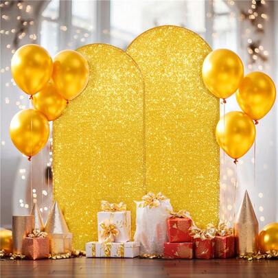 Arco para Decoración Fundas Fondos Dorado 1.8/2m para Fiesta,Boda,navidad,halloween,fiesta,decoración cumpleaños,Cortinas para Fiesta