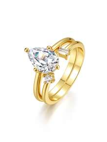 2 Stücke/Set modischer minimalistischer S925 Sterling Silber Ring Set mit eingebettetem 2CT Moissanit Rundschliff, Schmuck für Frauen, Verlobung, Hochzeit, Party, Alltag, Urlaubsgeschenk