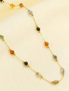 1pc Stainless Steel Colorful Daisy Flower Beaded Necklace - Elegant Vintage Style Delicate Chain With Multi-Color Floral Accents, Mother's Day Gift For Women, Everyday & Holiday Jewelry, Versatile Gold-Plated Flower Necklace (Bead Color Random) - Multicolor - View 9