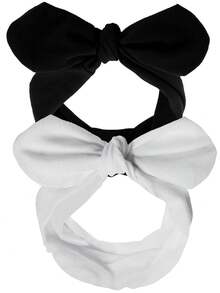 1 Piece Bohemian Elastic Satin Headband – Wide Bunny Ear Design, Non-Slip, Soft & Thick; Suitable For Yoga, Fitness, Valentine's Day & Halloween - Black - View 7