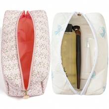 Makeup Bag Travel Cosmetic Bag For Women Girls, Zipper Make Up Pouch, Floral Flowers Toiletry Organizer Makeup, Portable Storage Cosmetic Travel Cloth Bag (Pink+Blue Bow Tie){"Color_name":"TwoPack:(Pink+BlueBowTie)"} - 兩件裝:(粉紅色+藍色領結) - 查看 3