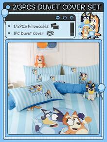Bluey Bộ chăn ga gối Brui 2/3 món, Chăn ga gối Brui, Bộ chăn ga gối thoải mái và thoáng khí, Thân thiện với da, Bộ vỏ chăn họa tiết hoạt hình, Mềm mại và không bị xù lông, Vải dệt gia dụng đáng yêu, Vỏ chăn và vỏ gối tông màu mát mẻ, Không kèm chăn bông, Phù hợp với giường đơn, đôi, cỡ Queen, cỡ King, Sử dụng được cả bốn mùa - Màu xanh lam - Xem 3