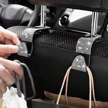 2/4pcs Black & White Diamond Car Seat Back Hooks, High-Quality Black & White Diamonds Meticulously Embedded, Reflecting Alluring Brilliance Under Car Interior Lighting, Instantly Elevating The Overall Class Of Your Vehicle, Showcasing Elegance And Luxury