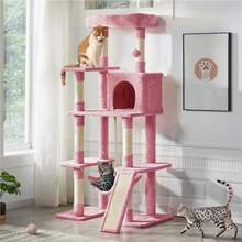 Butterslay 63in Tall Cat Tree Tower With Sisal-Covered Posts, Hammock & Condo, Durable Cat Furniture Scratching Post For Indoor Cats, Beige/Green/Dark Gray/Light Gray/Black/Pink - Hồng - Xem 2